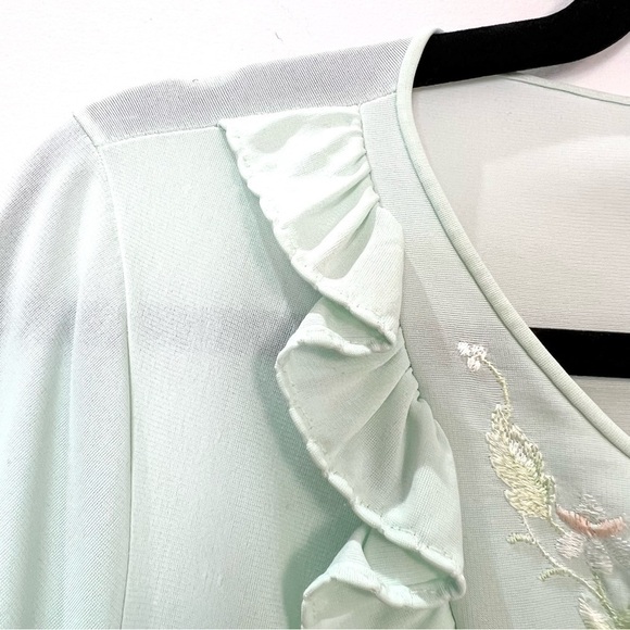 Vintage Mint Green Ruffle Embroidered Button Front Maxi Robe - Picture 9 of 11